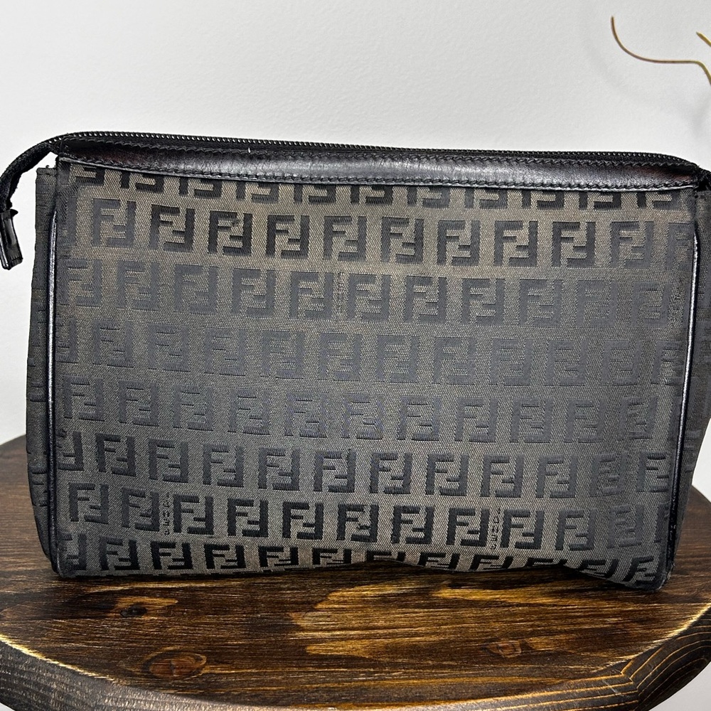 Fendi Black and Gray Monogram Clutch Bag